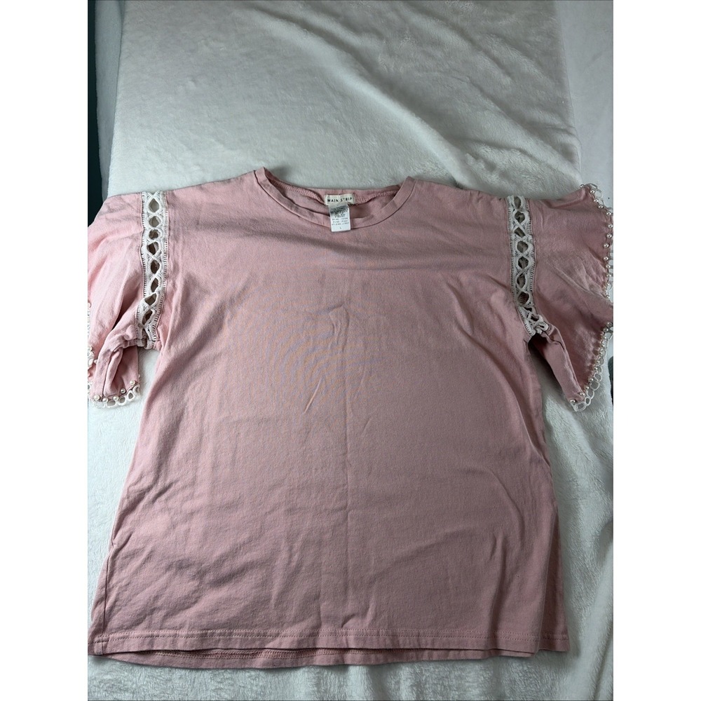 Main Strip‎ Top With Lace And Pearls Accents Cotton Romantic Classic Retro Boho